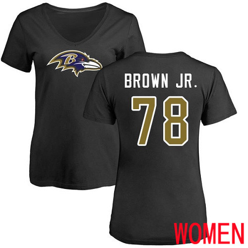 Baltimore Ravens Black Women Orlando Brown Jr. Name and Number Logo NFL Football #78 T Shirt